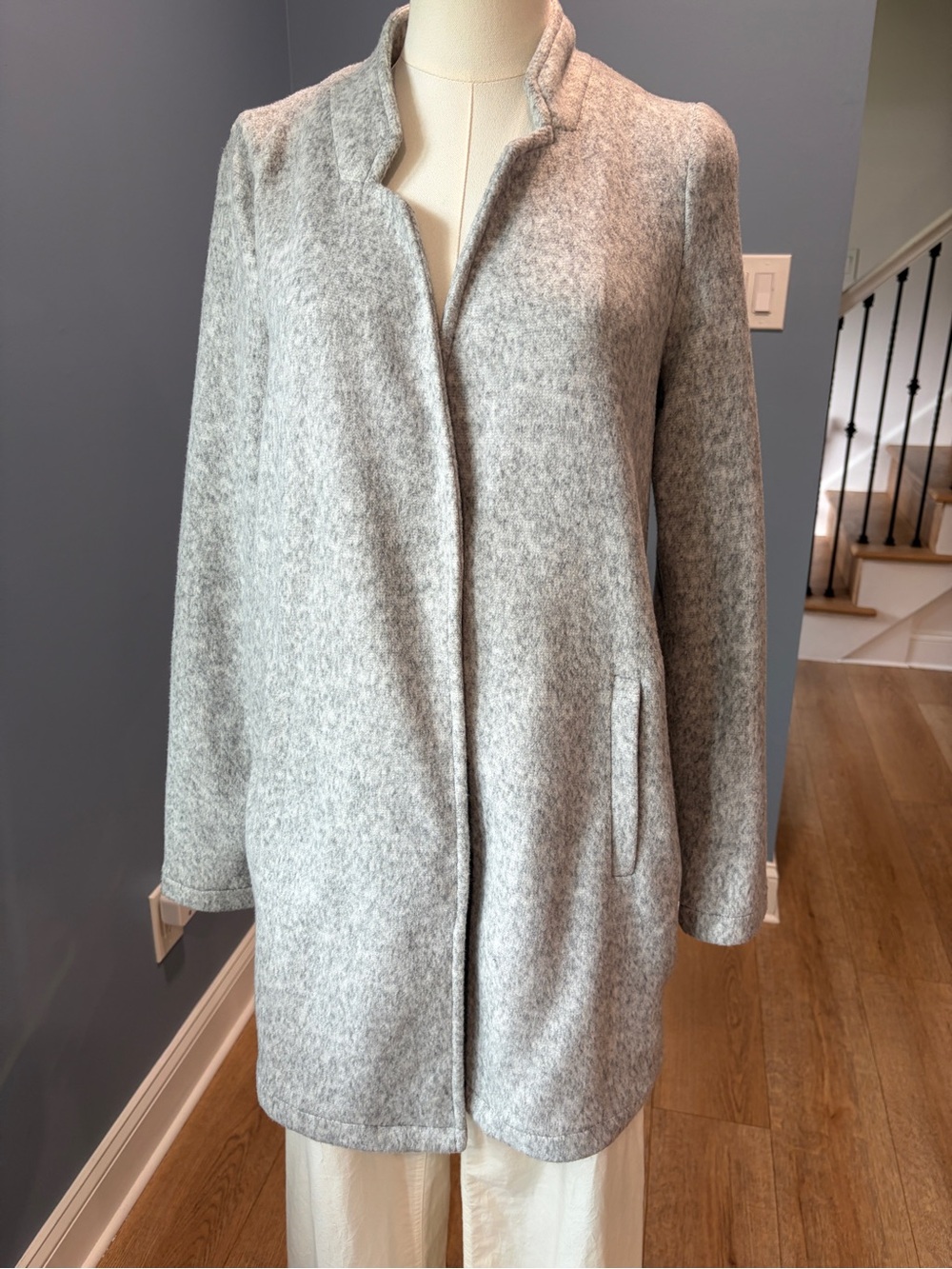 Vero Moda Katrine Light Grey Melange Brushed Longline Coat Jacket NWT Small